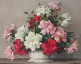 Still life of Carnations in a vase Signed Oil on canvas 38 x 46cm Provenance: Christie’s, 29th April 2008, Lot 189 Condition report: Unlined, good condition by Maurice Décamps, Oil on canvas, sold Jun 2017