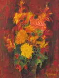 Still life of summer flowers Signed Oil by Dang Lebadang, Oil on canvas, offered Jun 2017
