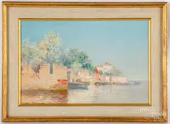 Italianate coastal scene by Warren Sheppard, mixed media, sold Oct 2020