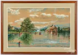 river landscape by Edmund Darch Lewis, watercolor and gouache, sold Oct 2020