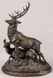 of a male and female elk with calf by Arthur Le Duc, bronze, sold Oct 2020