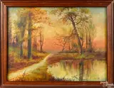 landscape of a meandering path beside a pond by Rosewell Morse Shurtleff, oil on canvas, sold Oct 2020