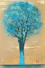 Tree In Evening by Joichi Hoshi, 1979, woodblock, sold Jul 2021