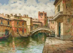 Venice Bridge by Pierre Latour, oil on canvas (unstretched), sold Jul 2021