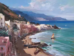 Sunny Sail by Claudio Simonetti, oil on canvas (unstretched), sold Jul 2021