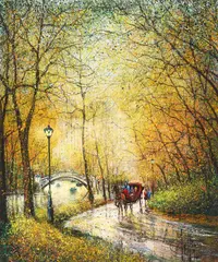 The Lake in Autumn by Guy Dessapt, oil on canvas (unstretched), sold Jul 2021
