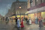 Parisian Street Scene by Roland Davies, oil on canvas (unstretched), sold Jul 2021