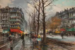 Paris Boulevard by Claudio Simonetti, oil on canvas (unstretched), sold Jul 2021