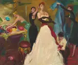 The Fitting by Rudolf Kriesch, 1953, oil on canvas (unstretched), sold Jul 2021
