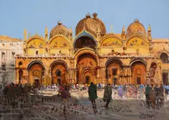 Saint Mark's Basilica by Raimondo Roberti, oil on canvas (unstretched), sold Jul 2021
