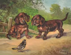 A New Friend by William Franken, oil on canvas (unstretched), sold Jul 2021