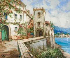 Italian Coast by Pierre Latour, oil on canvas (unstretched), sold Jul 2021