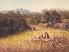 Field by Thatched Cottages by Laszlo Ritter, oil on canvas (unstretched), sold Jul 2021
