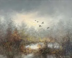 Forest by Peter Brouwer, oil on canvas (unstretched), sold Jul 2021