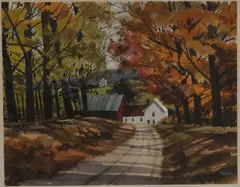 Autumn Barn by John Rogers, watercolor on paper, sold Jul 2021
