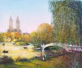 New York Central Park the Lake in Autumn by Guy Dessapt, oil on canvas (unstretched), sold Jul 2021