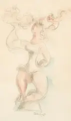 Acrobats by Chaim Gross, 1988, watercolor and graphite on paper, sold Jul 2021