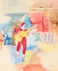 Untitled (Guitar Player) by Jean Dufy, 1925, watercolor on paper, sold Jul 2021