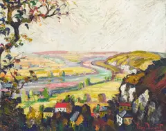 La Seine a la Roche Guyon by Pierre Dumont, oil on canvas, sold Jul 2021