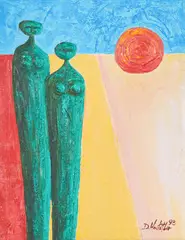 Guardian Duo by David Hostetler, 1998, acrylic on canvas, sold Sep 2021