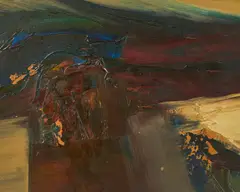 Untitled (Dark Composition) by Don Clausen, 1974, oil on board, sold Sep 2021