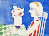 Alice At A Table With Flowers by Charles Blackman, c.1970, pastel and crayon on paper, offered Apr 2009
