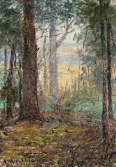 Forest Macedon by Frederick McCubbin, 1910, oil on canvas board, sold Apr 2009
