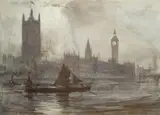 View Of Houses Of Parliament And Palace Of Westminster by Albert Henry Fullwood, 1909, watercolour on paper, sold Apr 2009