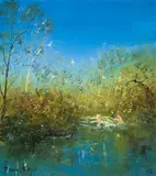 Children Swimming At The Waterhole by David Boyd, 1980, oil on canvas, offered Apr 2009
