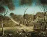 Repairing The Wagon by Pro Hart, 1972, oil on canvas, sold Apr 2009