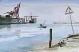 Webb Dock, Melbourne by Rick Amor, 1997, watercolour on paper, sold Apr 2009