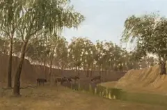 Cattle Drinking By A River by William Piguenit, oil on canvas on board, offered Apr 2009