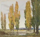 Poplars By The Dam by James Ranalph Jackson, oil on canvas on board, sold Apr 2009