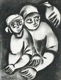 Couple With Bird by Mirka Mora, 1958, charcoal on paper, sold Apr 2009