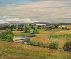 Canberra Landscape (Old Parliament House) by Douglas Dundas, 1951, oil on canvas, sold Apr 2009