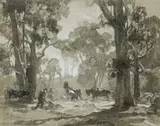 Morning Toil, Ambleside by Hans Heysen, charcoal and pastel on paper, sold Apr 2009