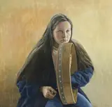 Girl With Irish Drum by Brian Dunlop, 2000, gouache on paper, sold Apr 2009