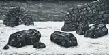 Painting (Snowscape With Stone Walls) by Peter Booth, 2002, oil on linen, offered Aug 2009
