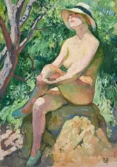 Nude With Crossed Legs In A Panama Hat by Théo van Rysselberghe, oil on canvas, sold Aug 2009