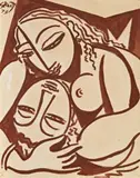 Lovers by George Keyt, 1973, oil on paper on board, sold Aug 2009