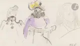 Étude de femme assise de dos et visage de jeune fille by Henri-Edmond Cross, Aquarelle sur traits de crayon noir, sold Mar 2024