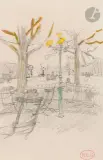 Paris, Le square du Ranelagh by Henri-Edmond Cross, Crayon noir et rehauts d’aquarelle, sold Mar 2024
