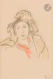 Portrait de femme au voile by Henri-Edmond Cross, Crayon noir et rehauts d’aquarelle, sold Mar 2024