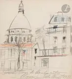 Sacré Cœur de Montmartre by Maurice Utrillo, 1939, Mine de plomb et crayons de couleur, sold Mar 2024