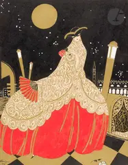 Élégante au carnaval de Venise by Léon Benigni, 1924, Gouache et encre sur traits de crayon, sold Mar 2024