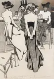 Au comptoir by Demetrios Galanis, Crayon noir, fusain, mine de plomb et rehauts de gouache, sold Mar 2024