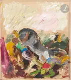 Combat entre l’homme et le lion by Charles Dufresne, Gouache sur papier, sold Mar 2024