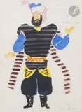 Officier - Projet de costume pour Shéhérazade de Jules Supervielle by Édouard Pignon, 1946, Gouache sur traits de crayon, sold Mar 2024