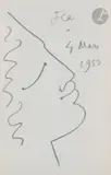 Profil droit by Jean Cocteau, 1955, Crayon gras noir, sold Mar 2024