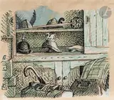 Scène de puces by Pierre Roy, Encre, aquarelle et rehauts de gouache, sold Mar 2024